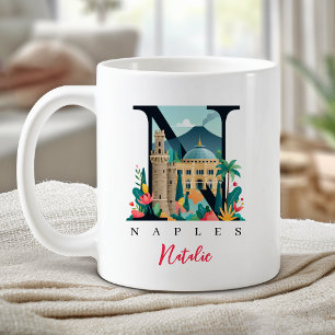 Taza De Café Nápoles Italia Monograma Letra N Regalo Personaliz