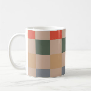 Taza De Café Naranja azul beige Brown Checkered Gingham Pattern