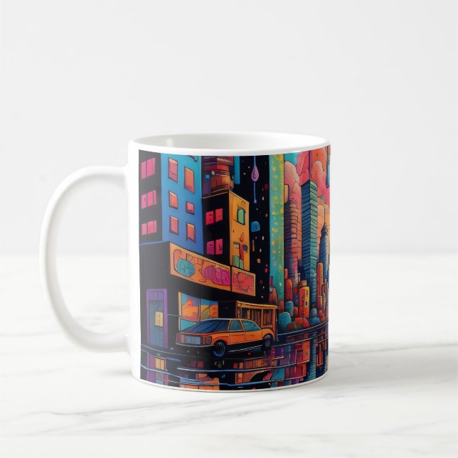 Taza De Café Naranja azul psicodélico Drippy City (Izquierda)