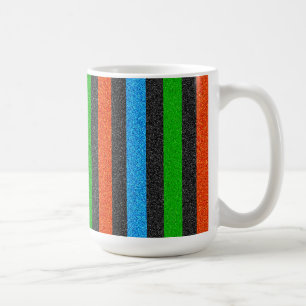 Taza De Café Naranja, azul, verde, Purpurina negro rayado STayl