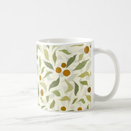 Taza De Café Naranja Berries y hojas en crema - patrón.