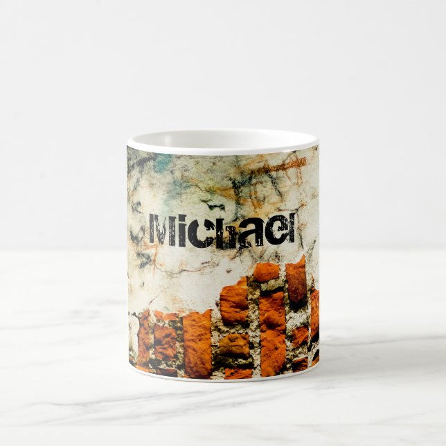 Taza De Café Naranja blanco Guay viejo grafiti de pared de ladr (Centro)