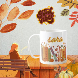 Taza De Café Naranja Bookish Pumpkin Floral Otoño Wight Classic