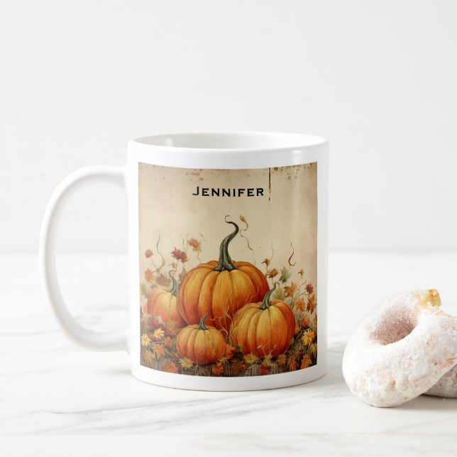 Taza De Café Naranja Calabazas Rustic Otoño (Con donut)