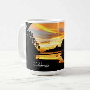 Taza De Café Naranja California Coastal Sunset Under Bridge