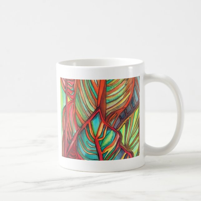 Taza De Café Naranja Canna deja acuarela arte original (Derecha)