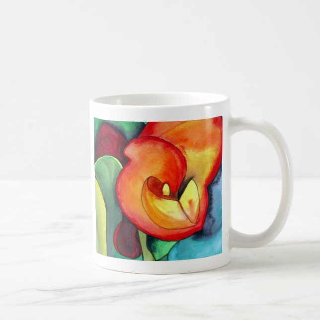 Taza De Café Naranja Canna lily flor acuarela original arte (Derecha)