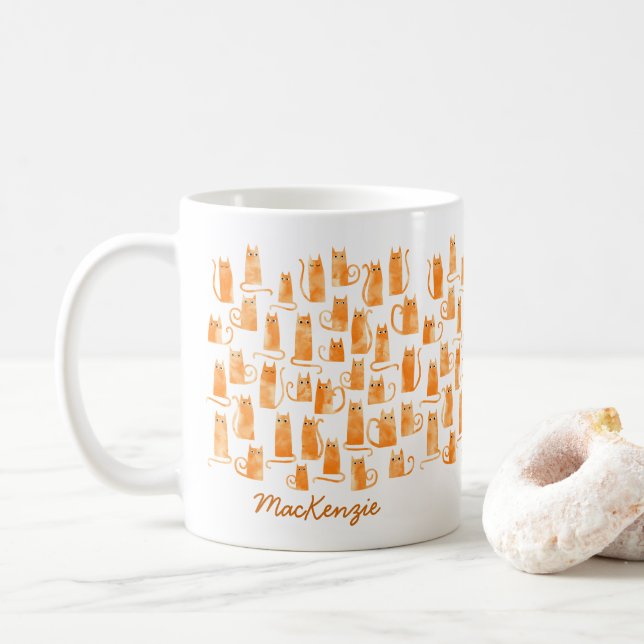 Taza De Café Naranja Cat (Con donut)