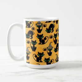 TAZA DE CAFÉ NARANJA CON GATOS HALLOWEEN NEGROS ADORABLES