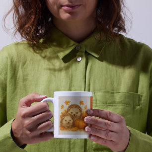 Taza De Café naranja Cosy Fall Vibes hedgehog Hojas de calabaza