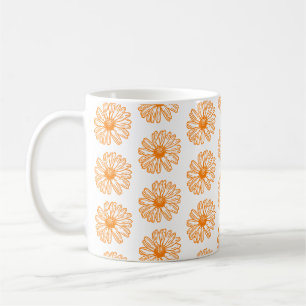 Taza De Café Naranja Daisy Flower Print, Vintage Floral Pattern