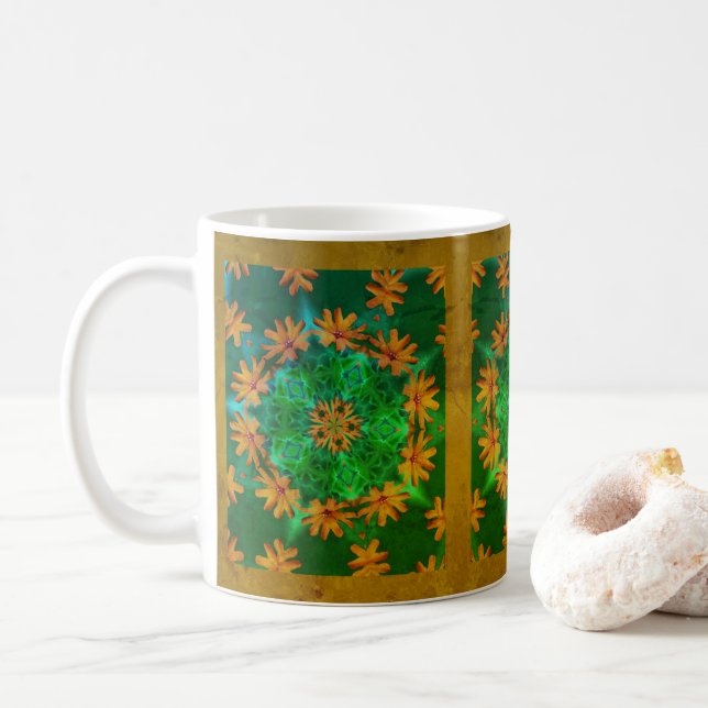 Taza De Café Naranja Daisy Resumen Arte Floral (Con donut)