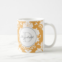 Taza De Café Naranja Damask Monogrammed Mug