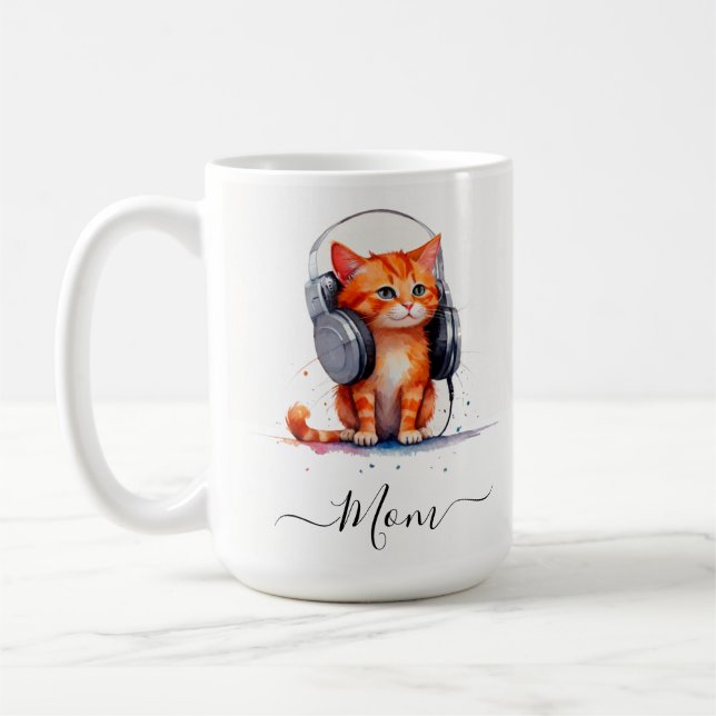 Taza De Café Naranja de acuarela de la madre del gato moderno (Izquierda)
