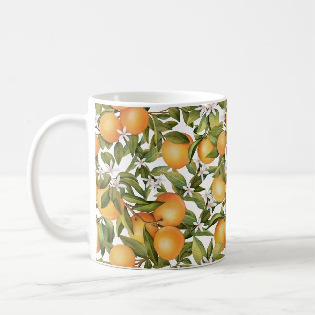 Taza De Café Naranja de acuarela Fruto y Flor Naranja (Izquierda)