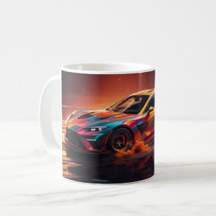 Taza De Café Naranja de deriva abstracto  Blue Sports Car