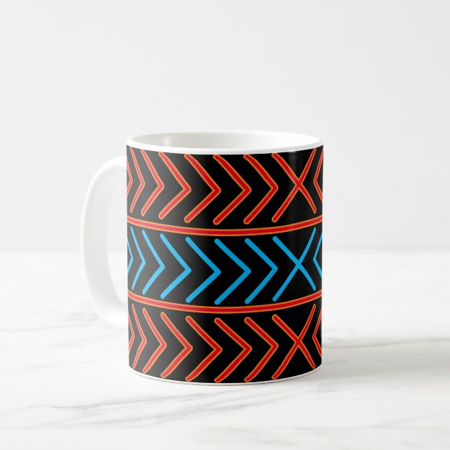 Taza De Café Naranja de diseño artístico de patrón negro azul (Anverso izquierdo)