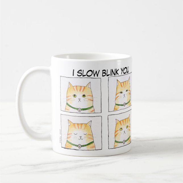 Taza De Café Naranja de enlace lento Tabby Cat Funny Cat Comic (Izquierda)