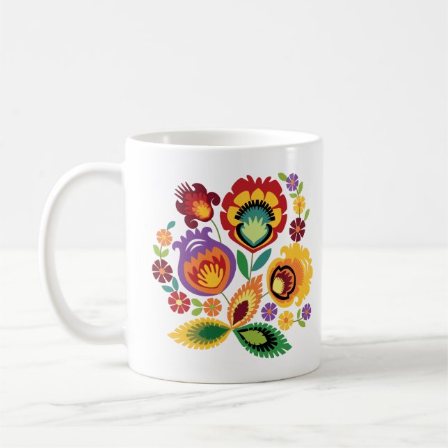 Taza De Café Naranja de Flores Folclóricas de Polonia (Izquierda)
