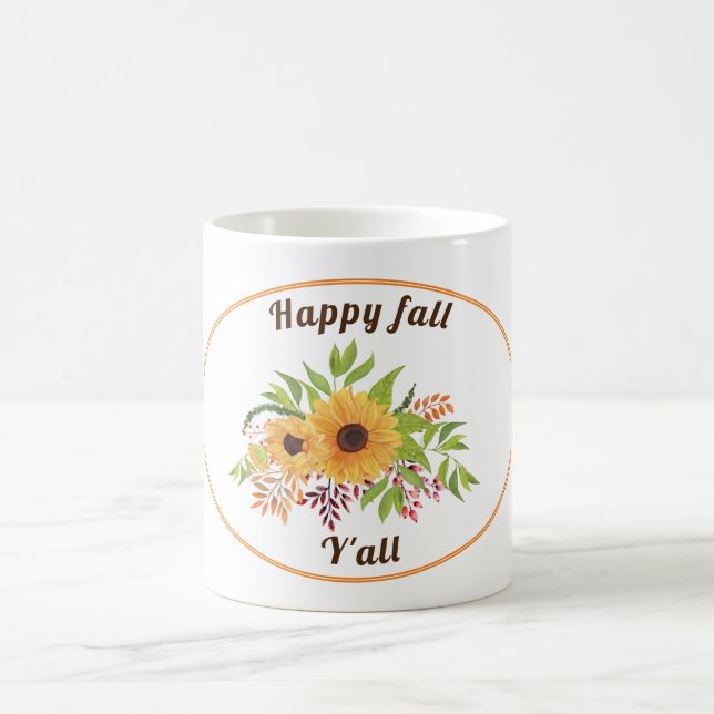 Taza De Café Naranja de girasoles acuarelas Feliz otoño (Centro)