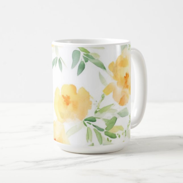 Taza De Café Naranja de melocotón amarillo elegante acuarela fl (Anverso derecho)