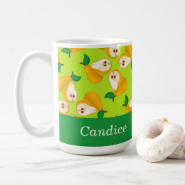 Taza De Café Naranja de nombres personalizados peras en verde