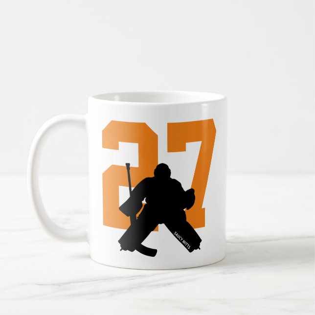 Taza De Café Naranja de número de jugador de portero de hockey  (Izquierda)