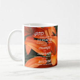 Taza De Café Naranja de oración de la serenidad Lily Flores Fot
