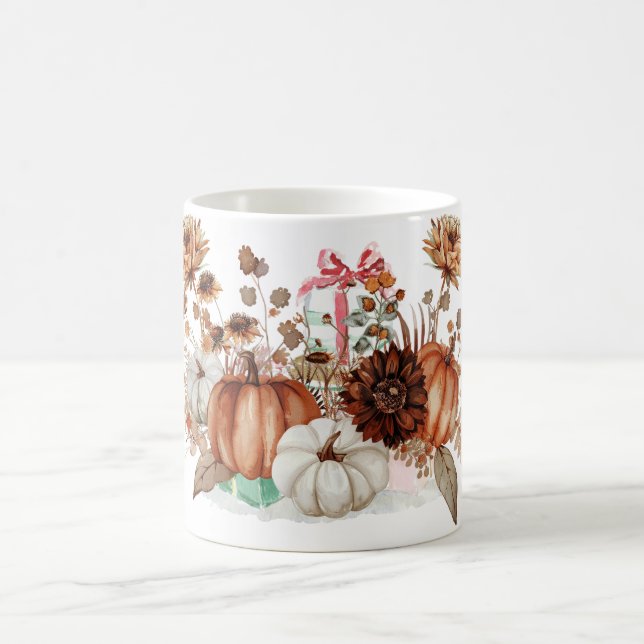 Taza De Café Naranja de otoño y tafetán de calabaza blanca (Centro)