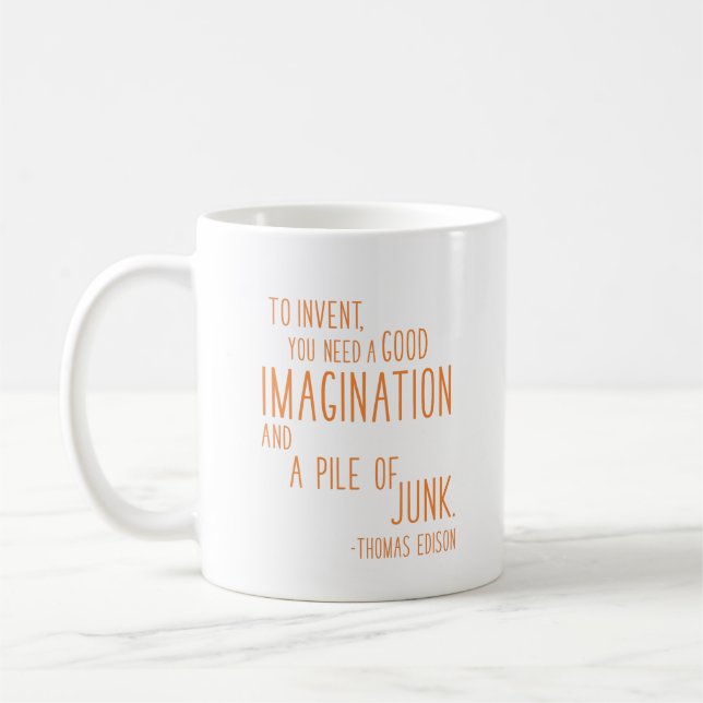 Taza De Café Naranja de tipografía Minimalista cita a inventor  (Izquierda)