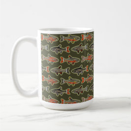 Taza De Café Naranja de trucha de rollo pesquero, gris, verde -