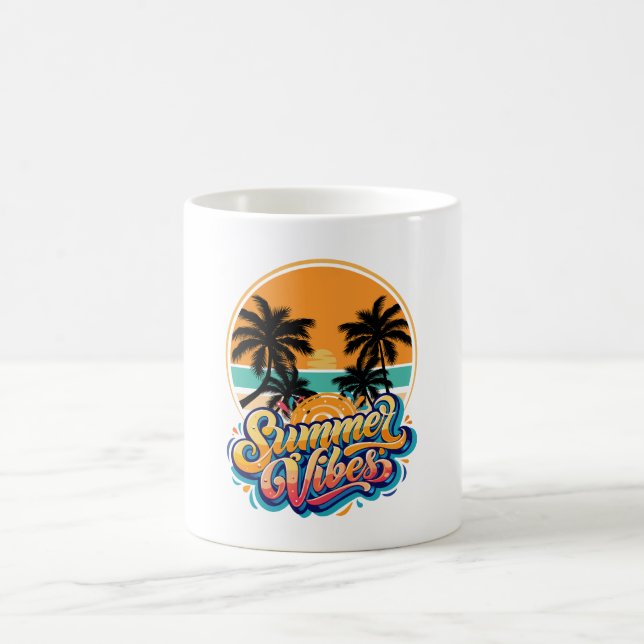Taza De Café naranja de vibraciones de verano (Centro)