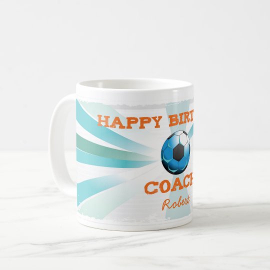 Taza De Café Naranja del coche del fútbol de Bday/trullo