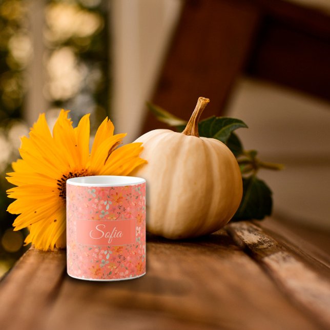 Taza De Café Naranja del patrón de acuarela de flores rústicas  (Subido por el creador)