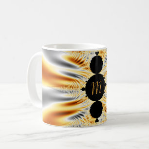 Taza De Café Naranja dorado monogramado elegante y fractal plat