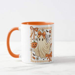 Taza de café naranja espeluznante y linda de Hallo
