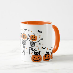 Taza de café naranja espeluznante y linda de Hallo