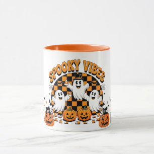 Taza de café naranja espeluznante y linda de Hallo