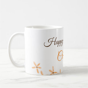 Taza De Café Naranja flor marrón feliz cumpleaños agregar nombr