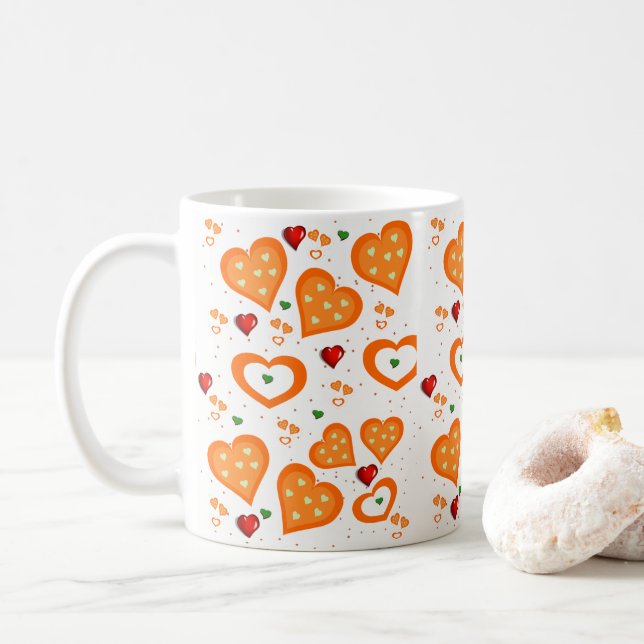 Taza De Café Naranja Hearts Mug (Con donut)