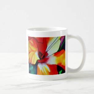 Taza De Café Naranja Hibiscus flor tropical acuarela arte