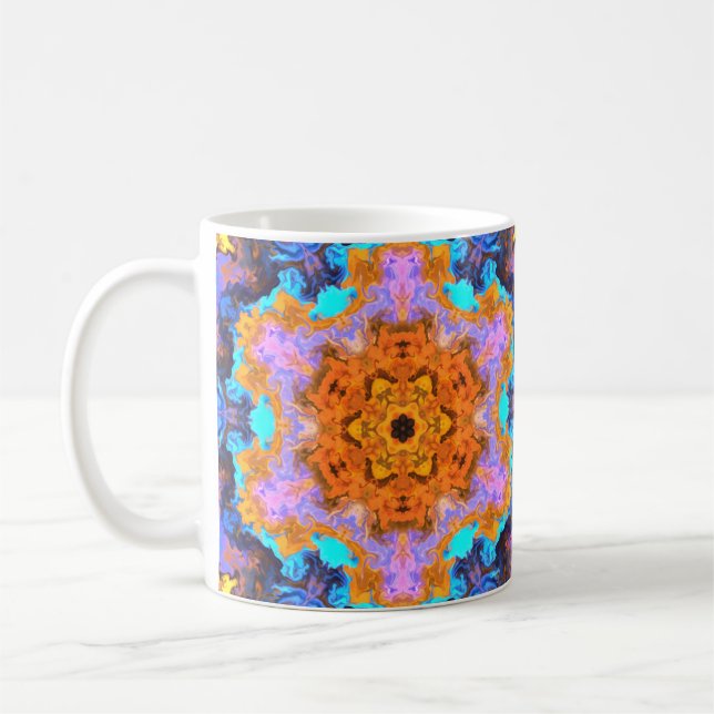 Taza De Café Naranja hippie psicodélico azul y amarillo (Izquierda)