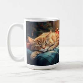 TAZA DE CAFÉ NARANJA KITTEN DURMIENDO BAJO ÁRBOL DE NAVIDAD