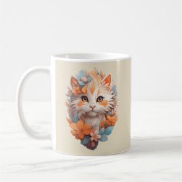 Taza De Café Naranja lindo Floral Kitty Cat