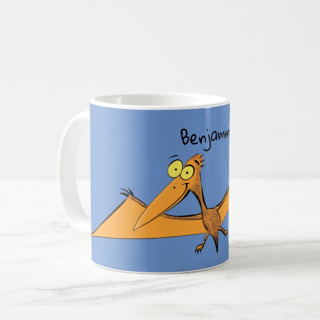 Taza De Café Naranja lindo y gracioso personalizado pterodáctil (Anverso izquierdo)