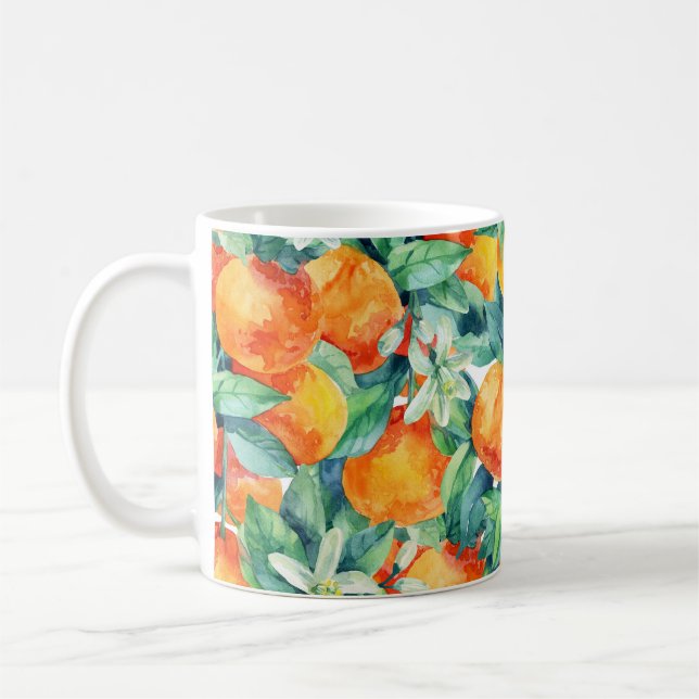 Taza De Café Naranja mandarino: Ilustracion retro acuarela (Izquierda)