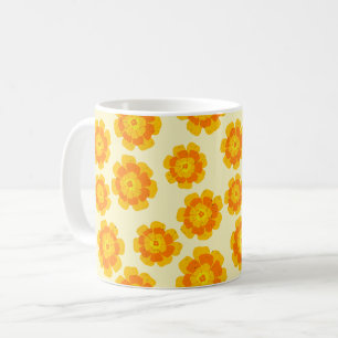 Taza De Café Naranja Marigolds Botánico Floral Ilustrado A Mano