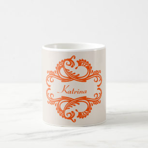 Taza De Café Naranja Moda Damask Mug