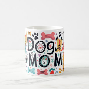 Taza De Café Naranja moderno de Mamá de perro y rosa