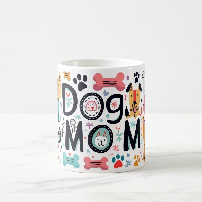 Taza De Café Naranja moderno de Mamá de perro y rosa (Centro)